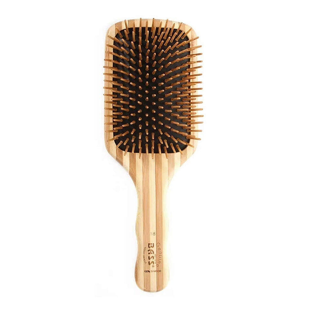 Bass Brushes Large Square Paddle Bamboo Pin Handle Hair Brush 1Ea